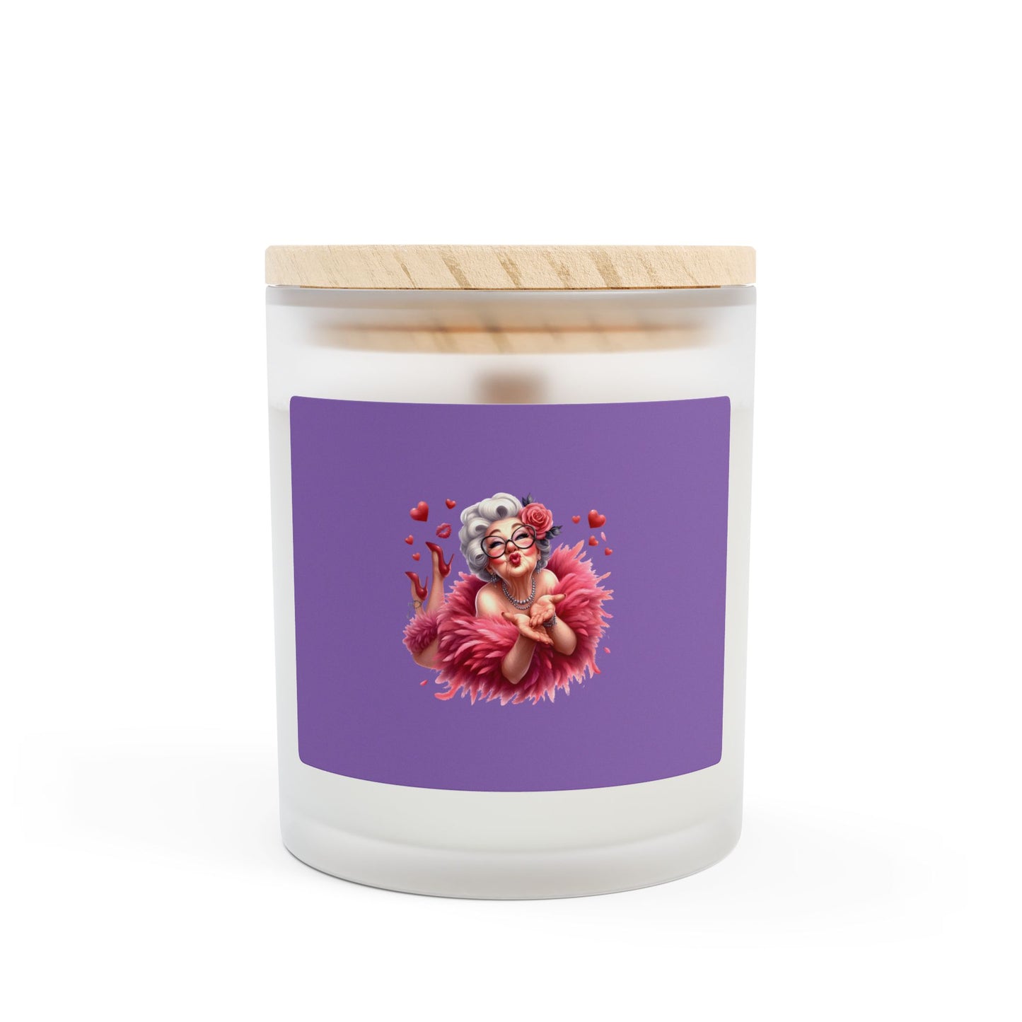 Funny Old Mom Kiss Valentine Candle in a glass jar, Purple, Scented or unscented Candle 11 oz, - Eco-Friendly Soy Blend Wax, Wooden Wick,
