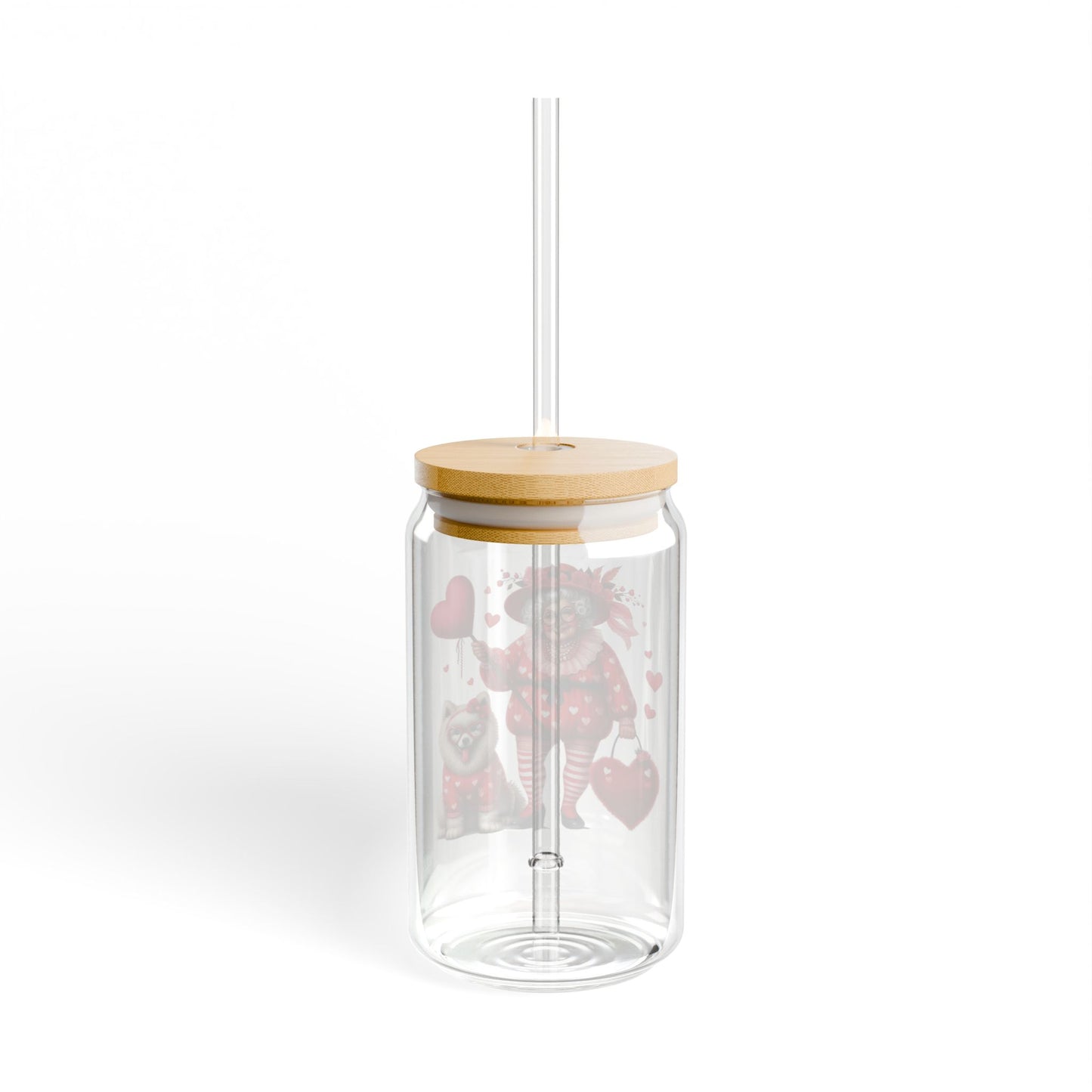 Valentines Sipper Glass 16 oz with Lid & Straw, Funny Old Mom
