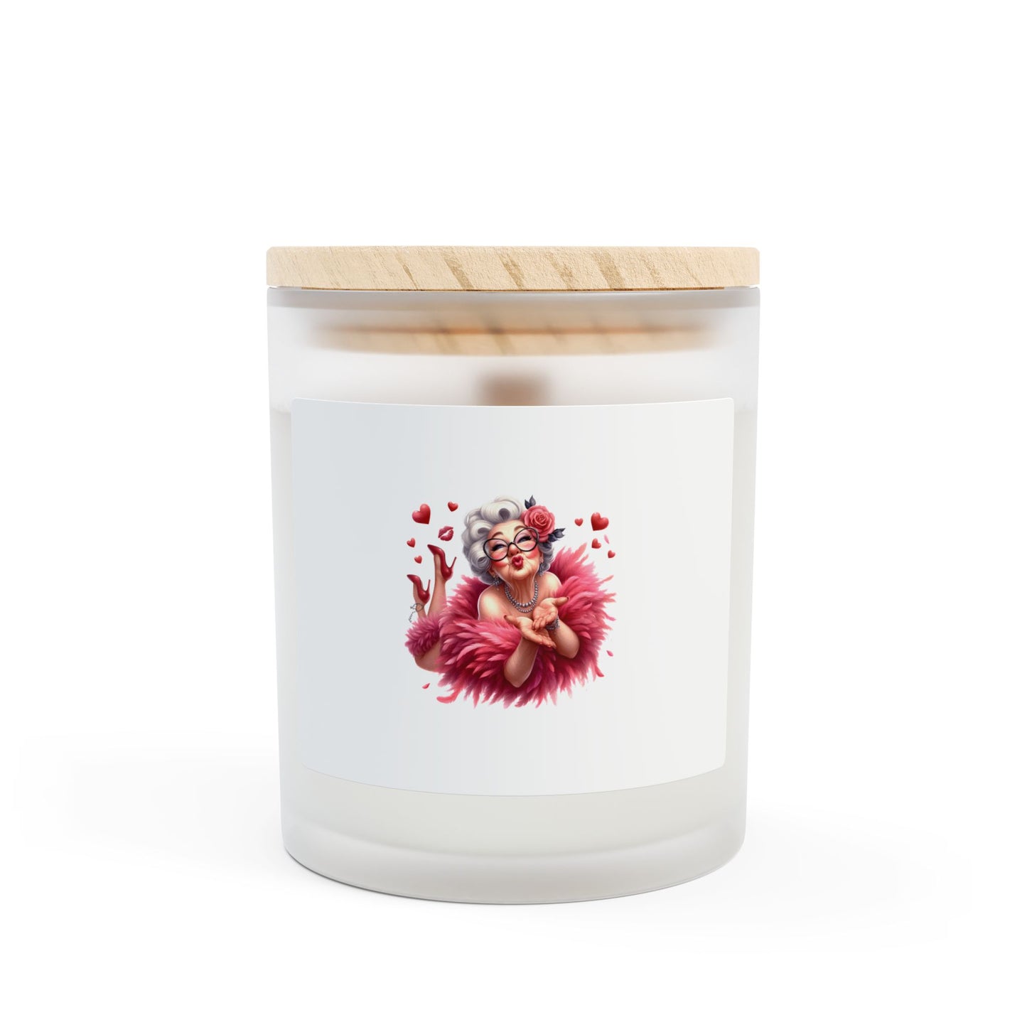 Funny Old Mom Valentine Candle in a glass jar, White Label Scented or unscented Candle 11 oz, - Eco-Friendly Soy Blend Wax, Wooden Wick,