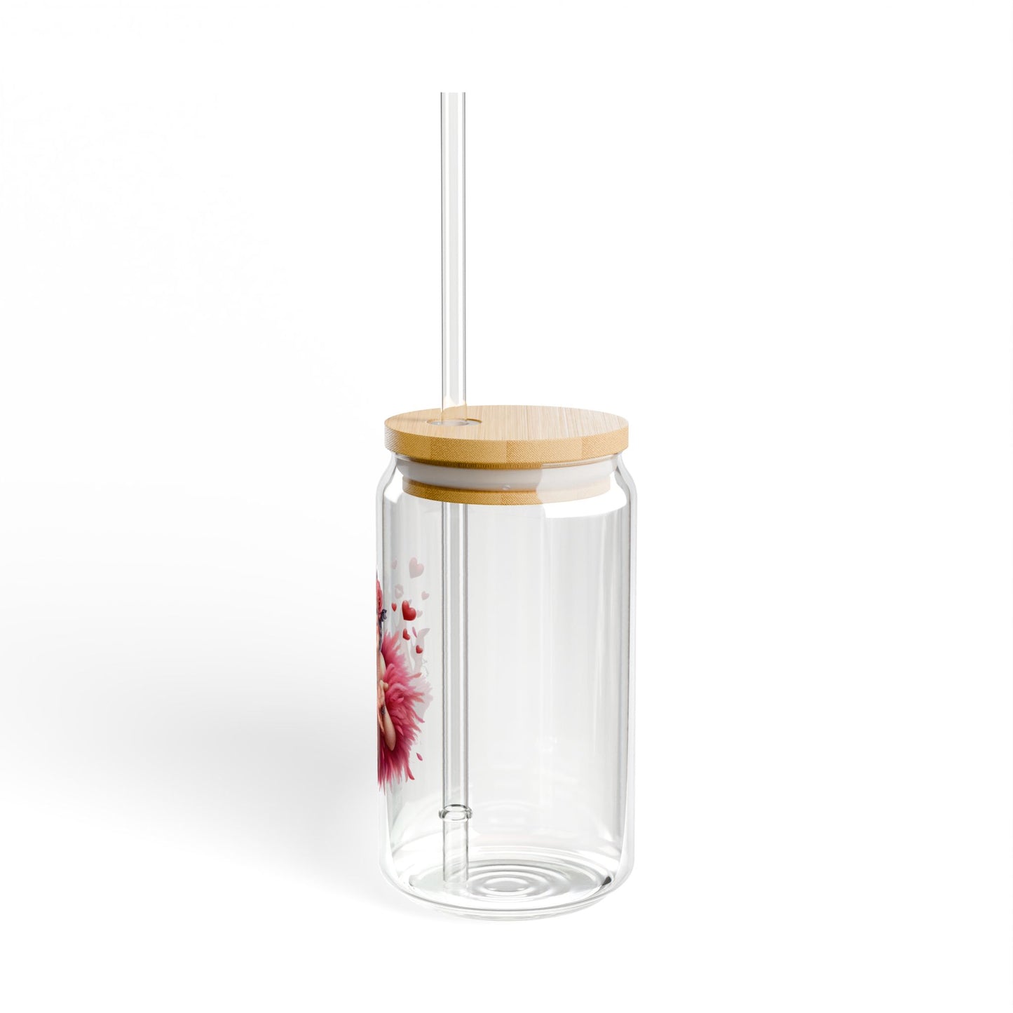 Valentines Sipper Glass 16 oz with Lid & Straw featuring Funny Old Mom
