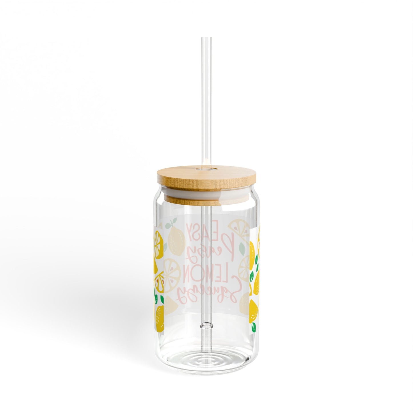 Lemony, Sipper Glass 16 oz with Lid & Straw, great for lemonade or iced coffee