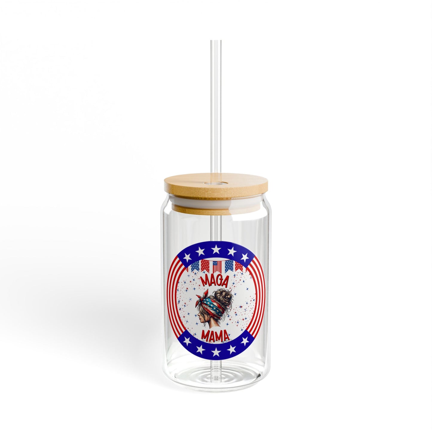 MAGA Mama, Sipper Glass 16 oz with Lid & Straw, great for Iced Coffee