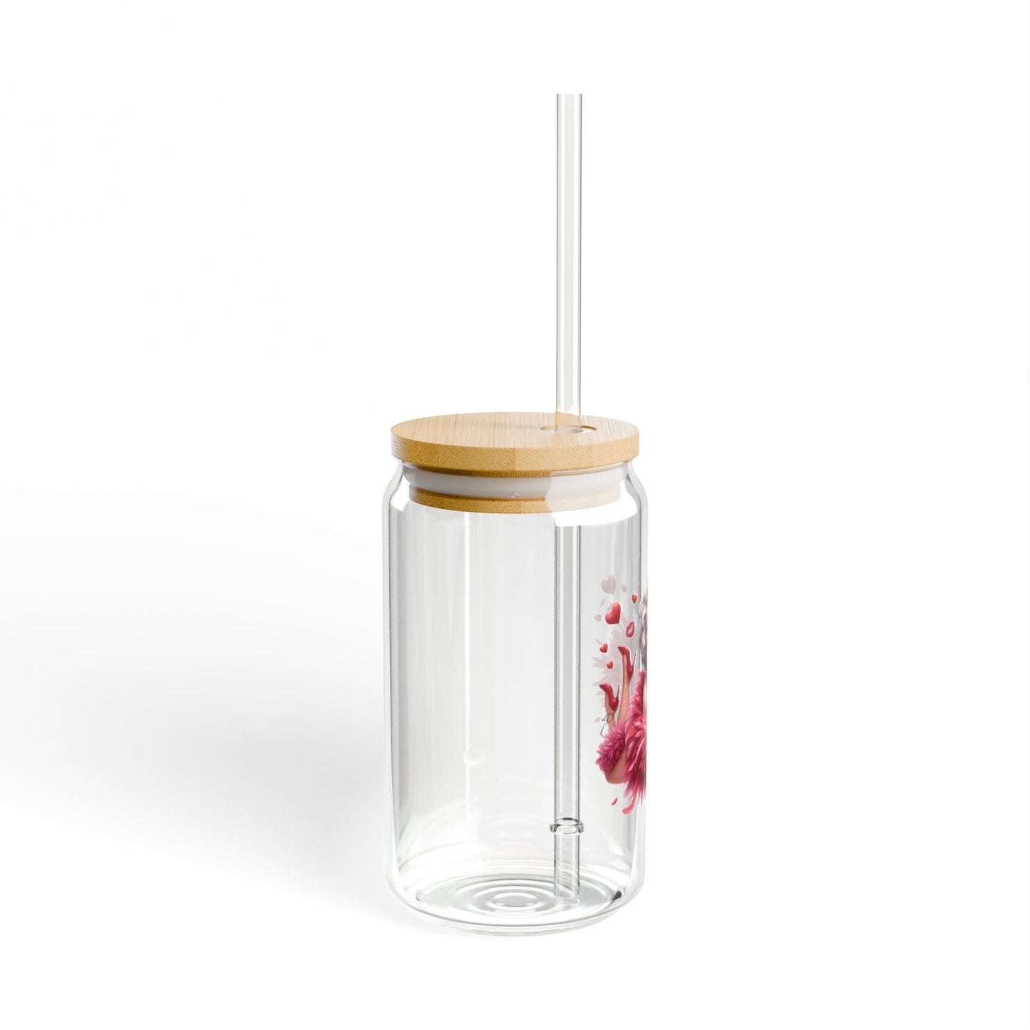 Valentines Sipper Glass 16 oz with Lid & Straw featuring Funny Old Mom