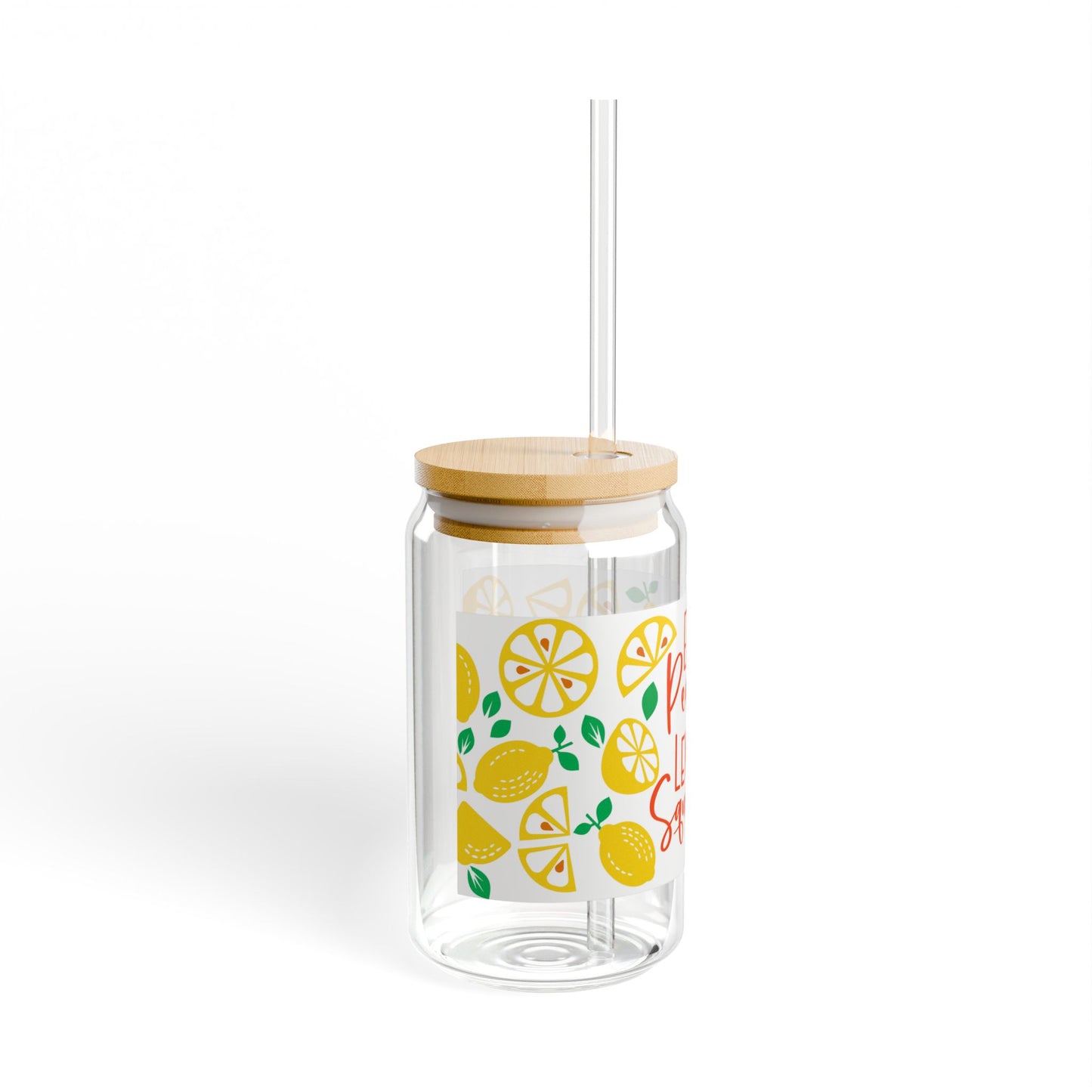Lemony, Sipper Glass 16 oz with Lid & Straw, great for lemonade or iced coffee