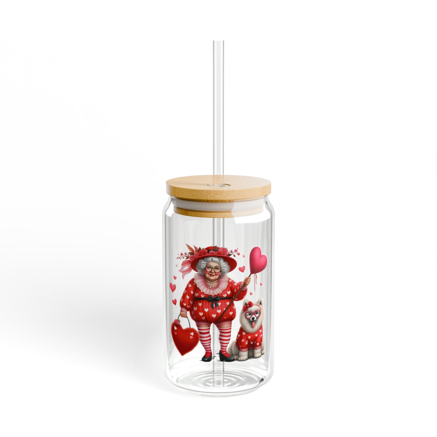 Valentines Sipper Glass 16 oz with Lid & Straw, Funny Old Mom