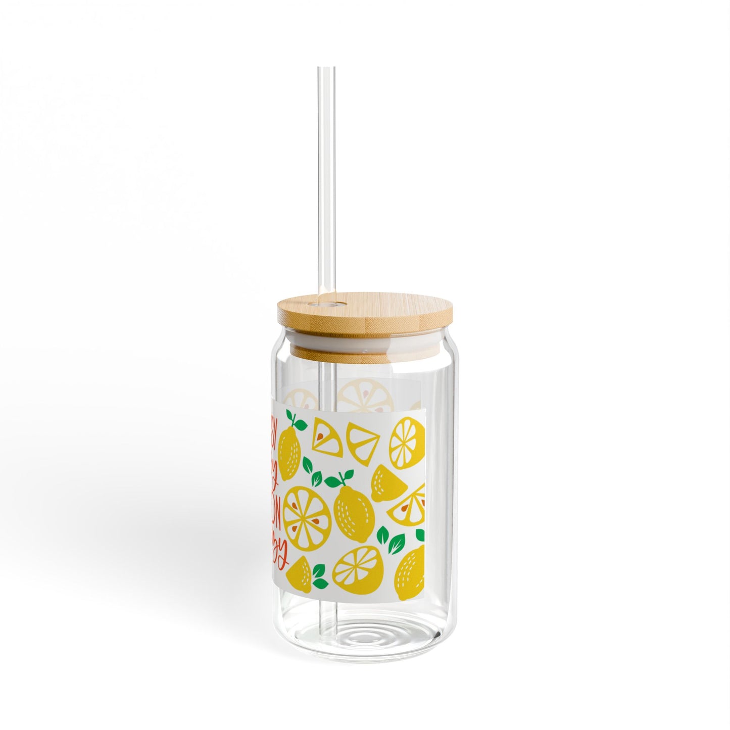 Lemony, Sipper Glass 16 oz with Lid & Straw, great for lemonade or iced coffee