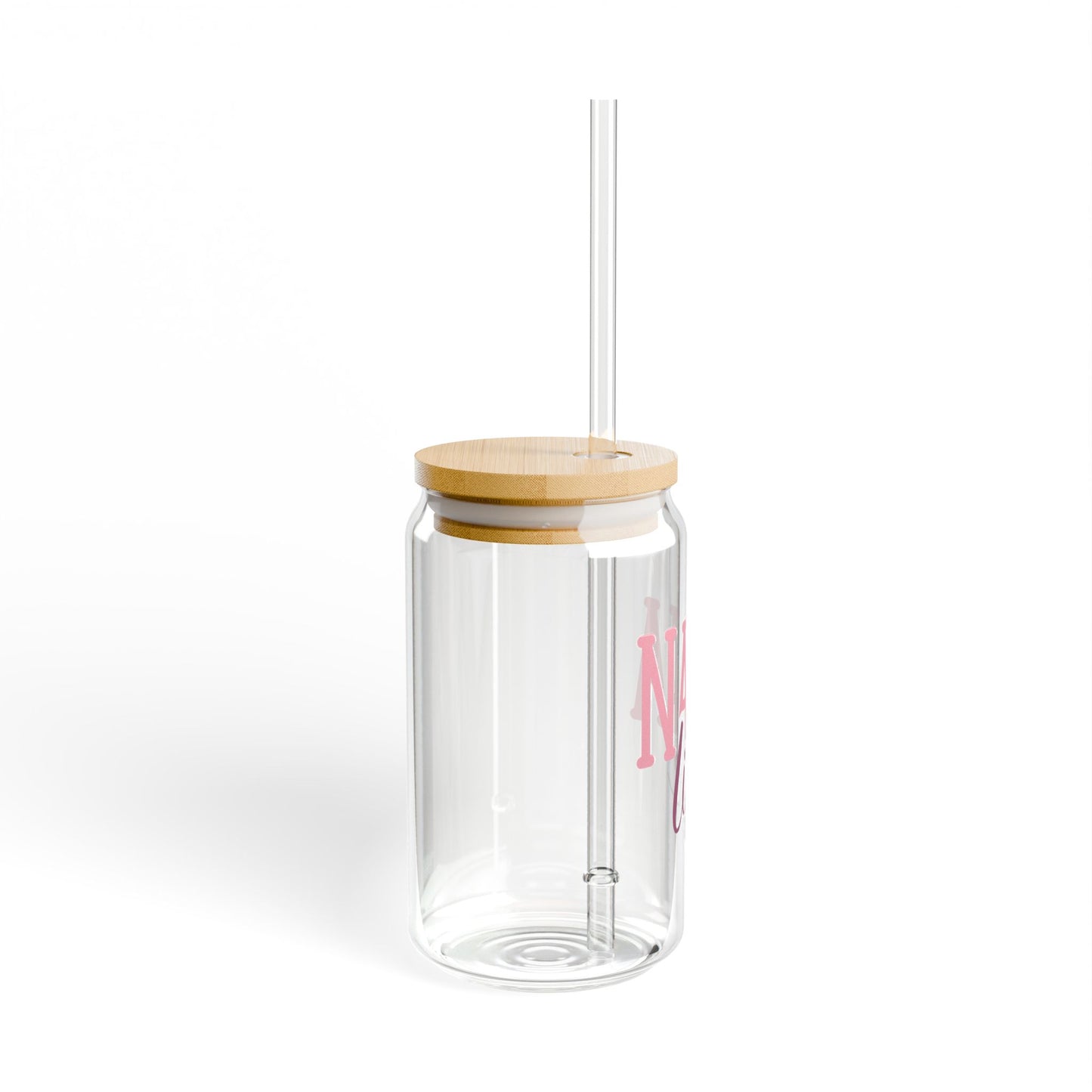 Nana Life, Sipper Glass, Sipper Glass 16 oz, with Bamboo Lid & Straw_Great for Iced Coffee