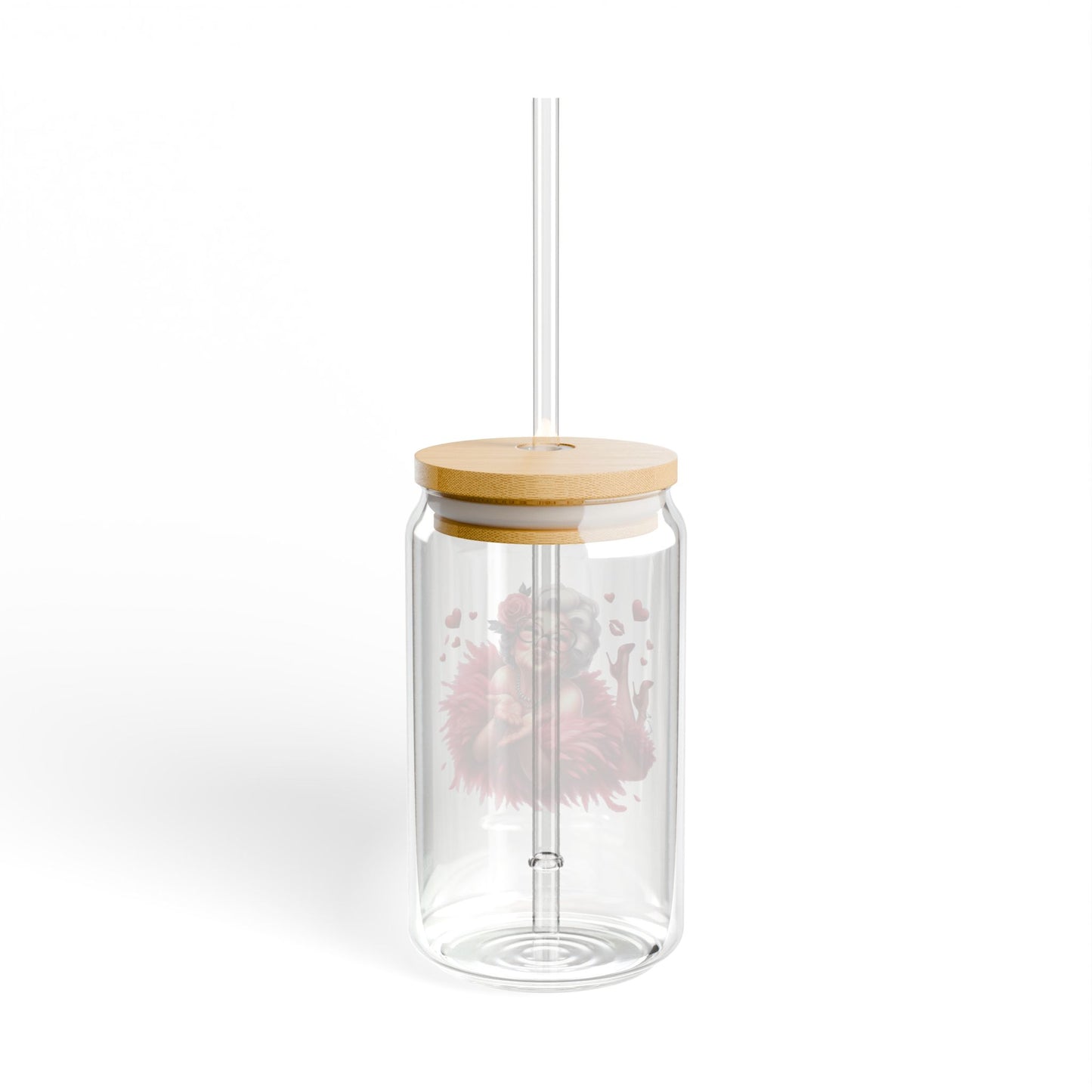 Valentines Sipper Glass 16 oz with Lid & Straw featuring Funny Old Mom