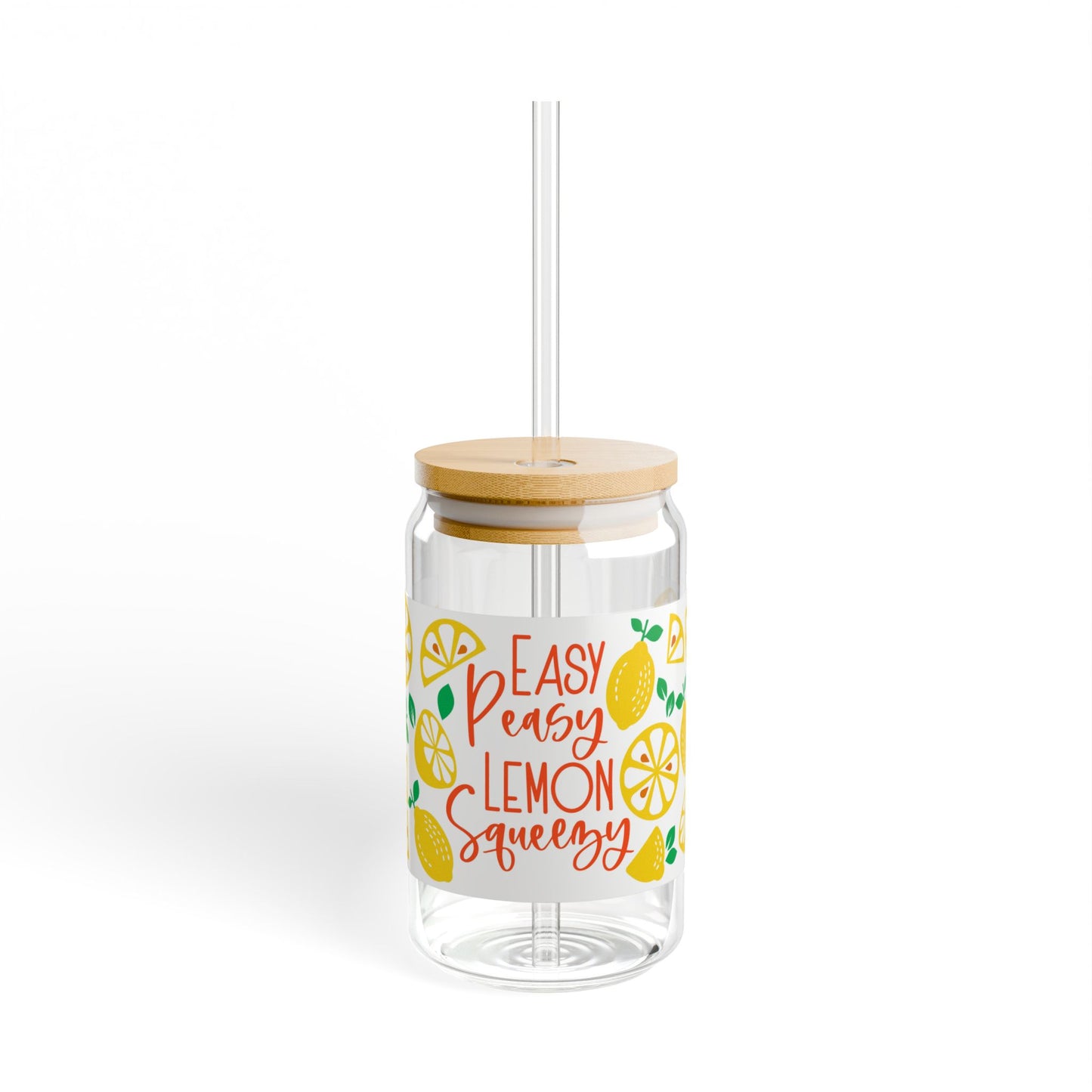 Lemony, Sipper Glass 16 oz with Lid & Straw, great for lemonade or iced coffee