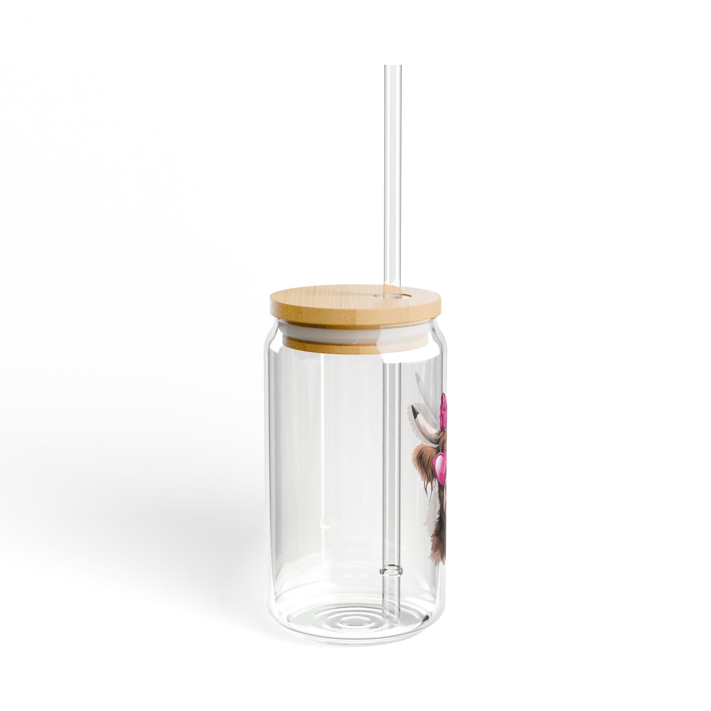Pink Highland Cow Sipper Glass 16 oz with Lid & Straw
