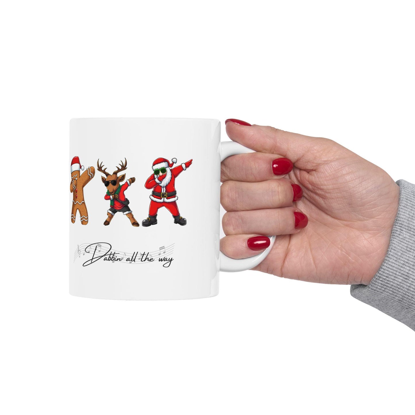 Dabbin Santa Ceramic Mug, Christmas Mug, Santa, Reindeer, and Gingerbread Design, Perfect for Gifting, Wintertime Coffee Cup, Holiday Cheers