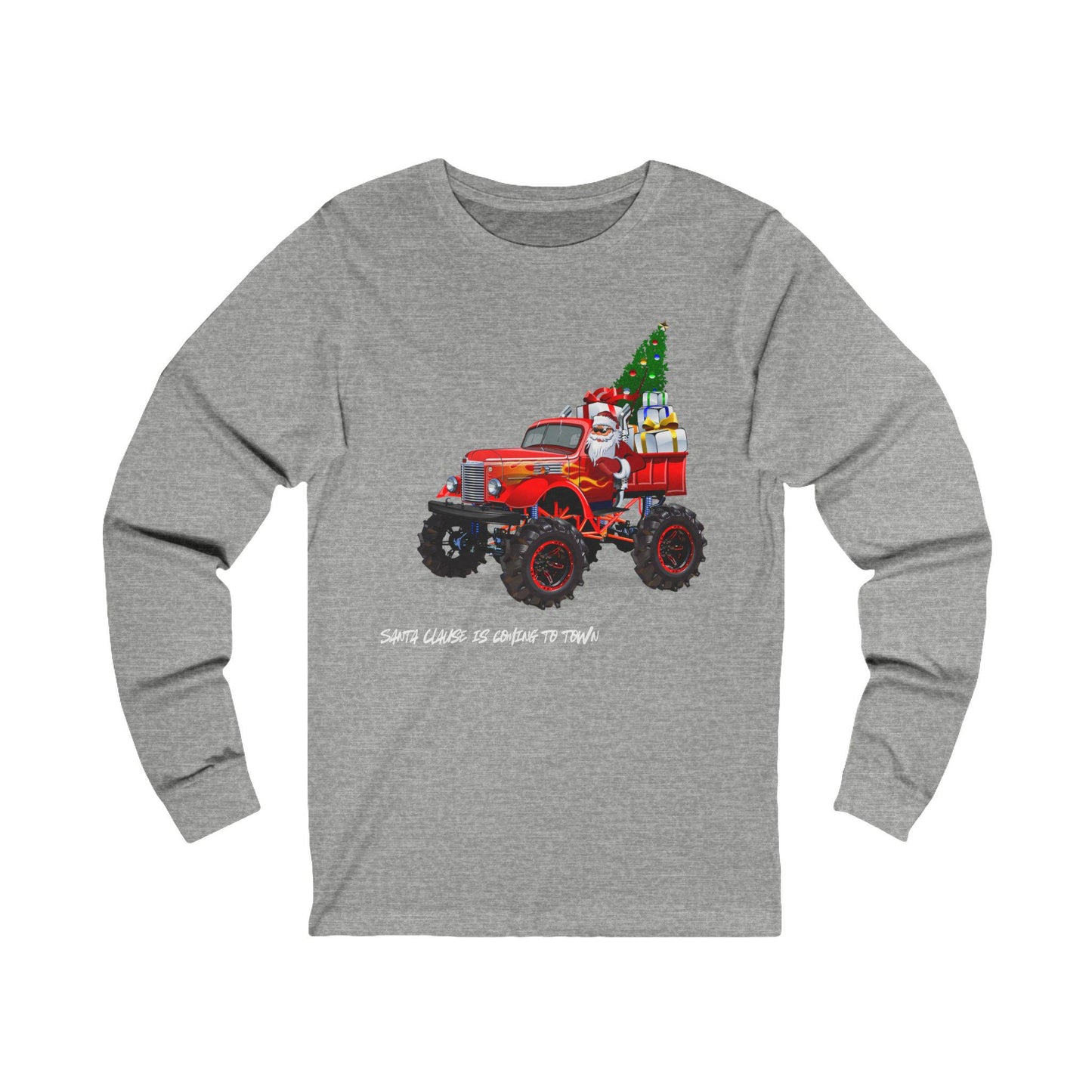 Santa's Red Truck Christmas Long Sleeve Tee, Unisex Jersey Top, Xmas Gift Shirt, Holiday Apparel, Santa Clause Tee, Christmas Tree Shirt