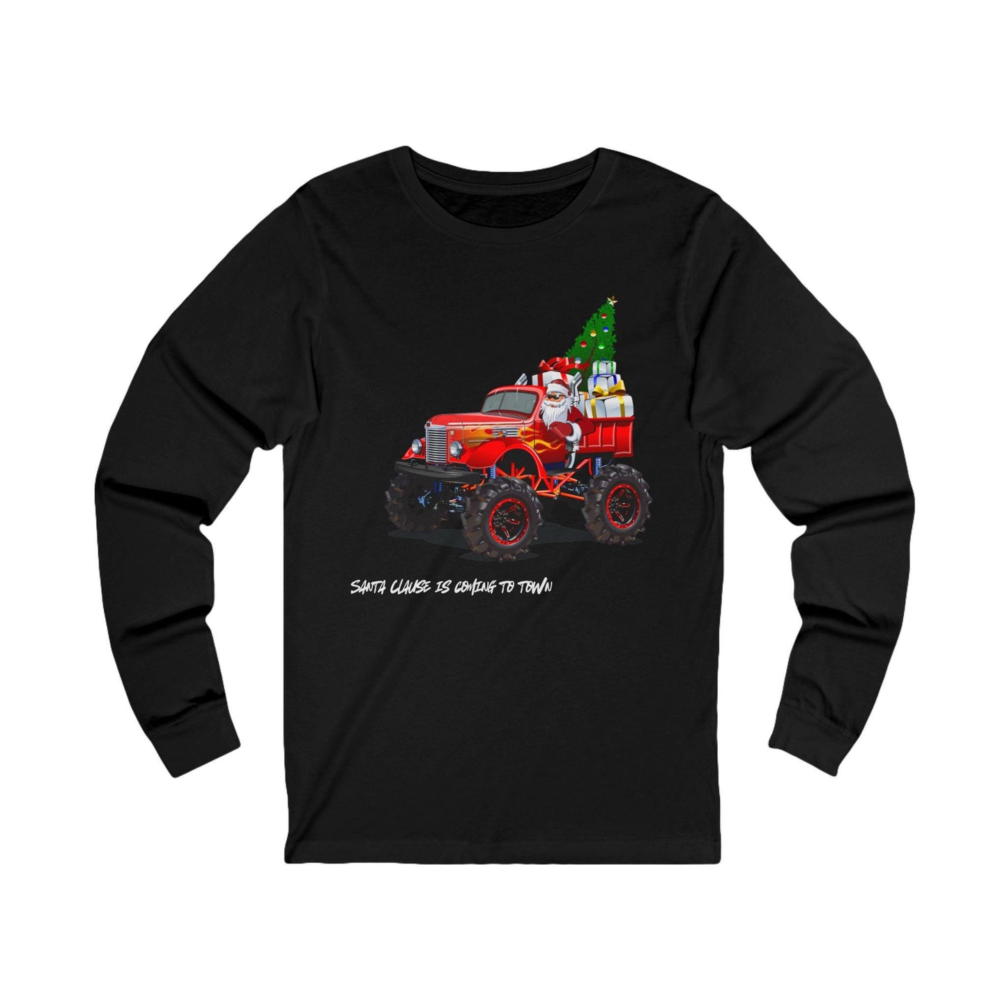 Santa's Red Truck Christmas Long Sleeve Tee, Unisex Jersey Top, Xmas Gift Shirt, Holiday Apparel, Santa Clause Tee, Christmas Tree Shirt