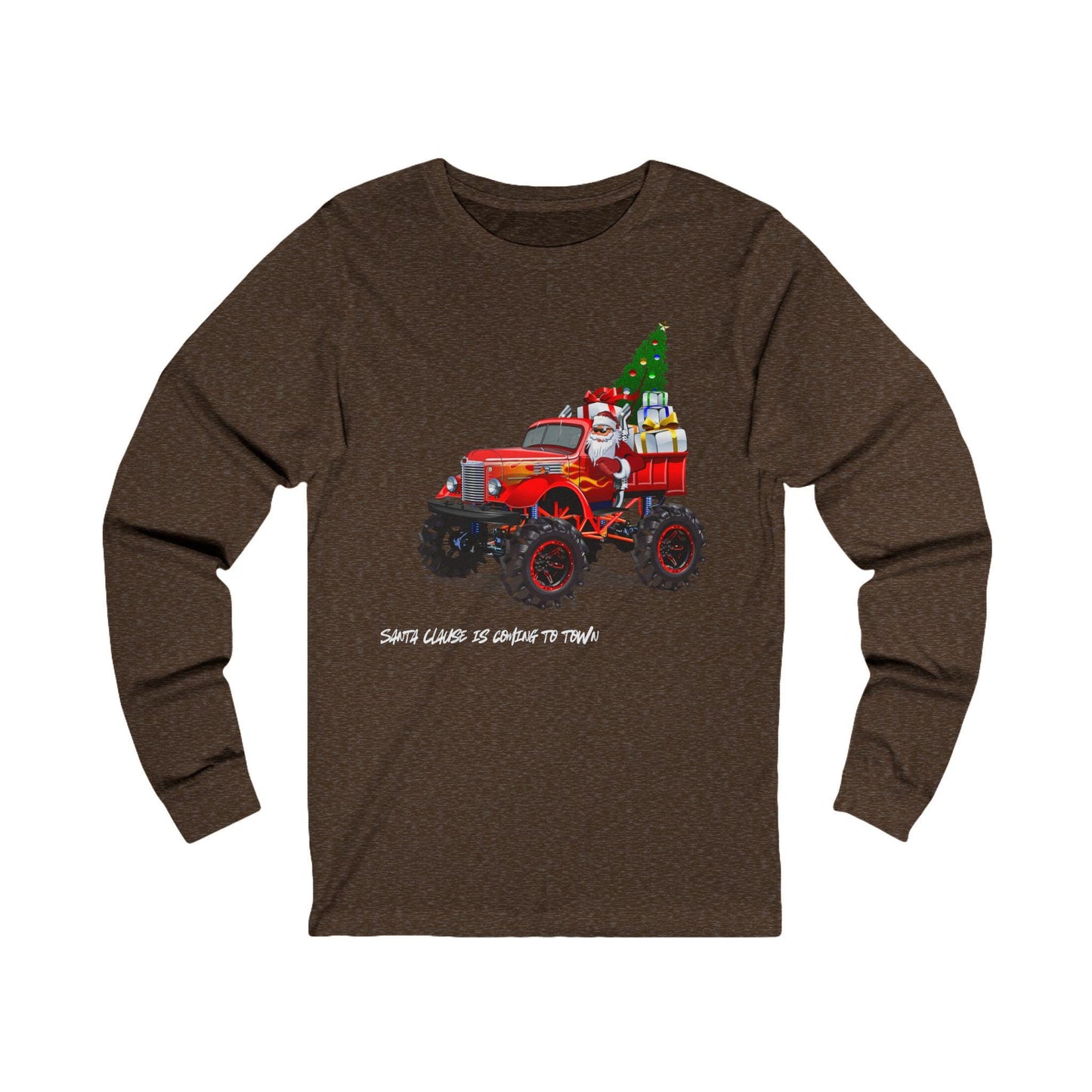 Santa's Red Truck Christmas Long Sleeve Tee, Unisex Jersey Top, Xmas Gift Shirt, Holiday Apparel, Santa Clause Tee, Christmas Tree Shirt