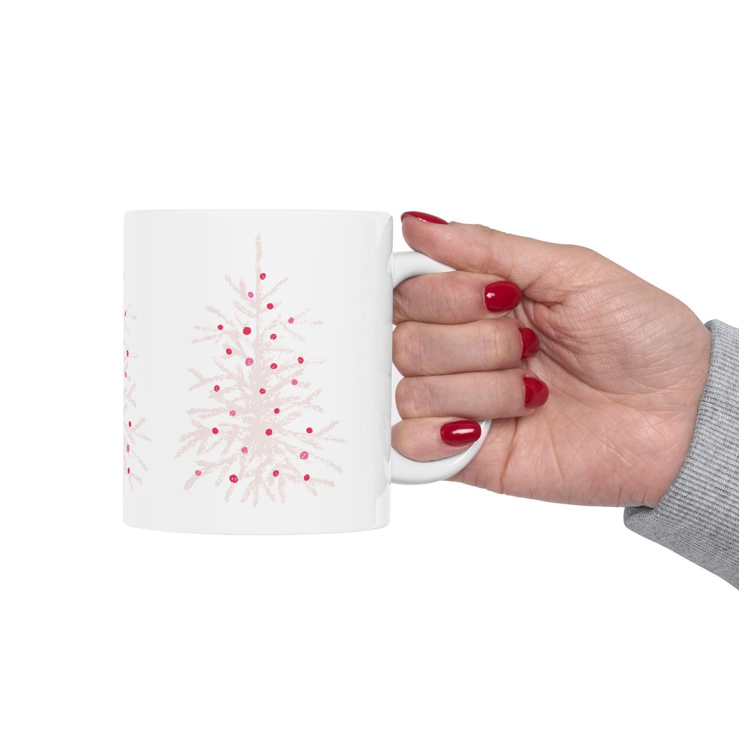 Whimsical pink Christmas Tree Mug, Merry Christmas mug, pink Christmas