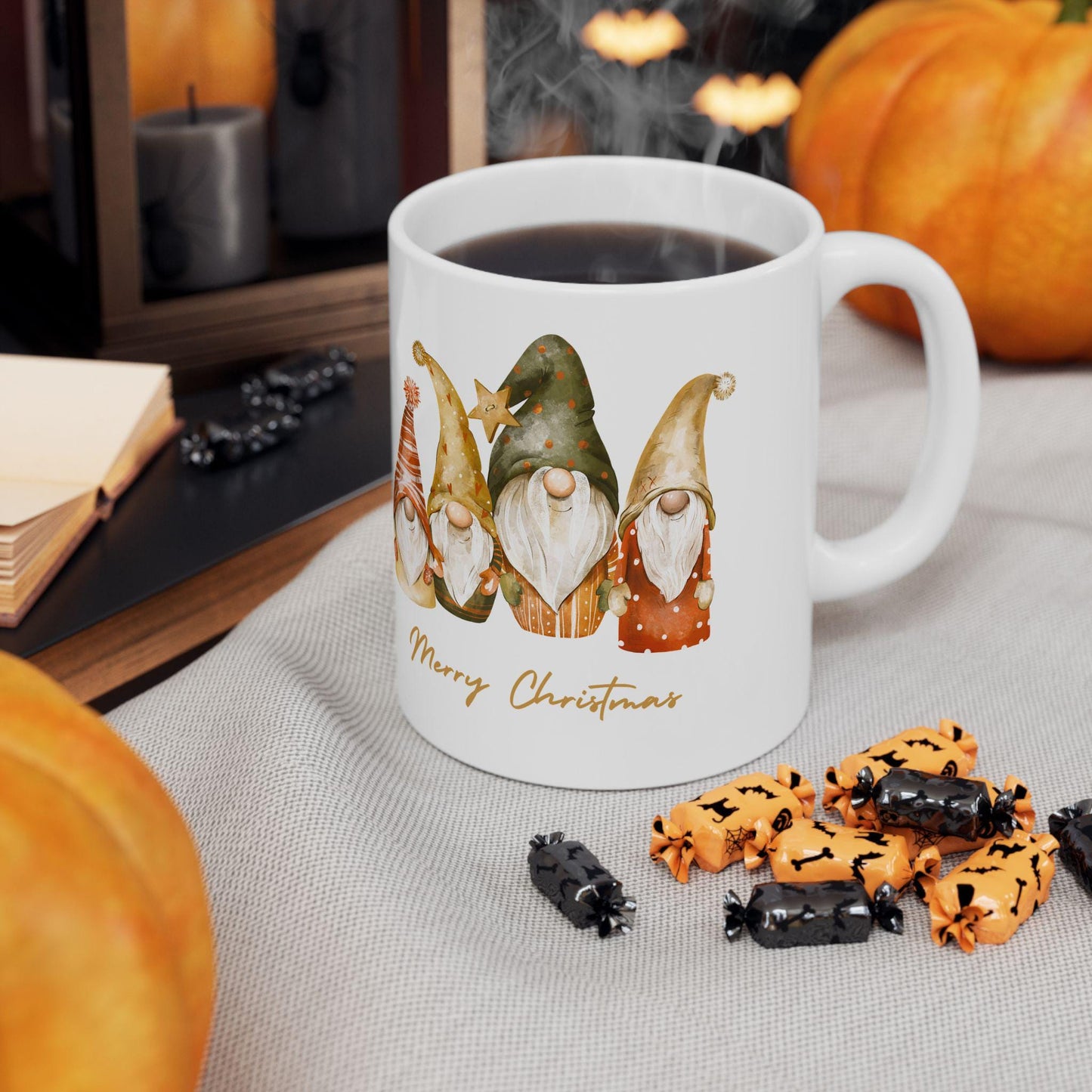 Whimsical Christmas Gnome Ceramic Mug, Cozy Coffee Cup, Gnome Decor, Holiday Gift, Merry Christmas Mug, Seasonal Beverage Drinkware