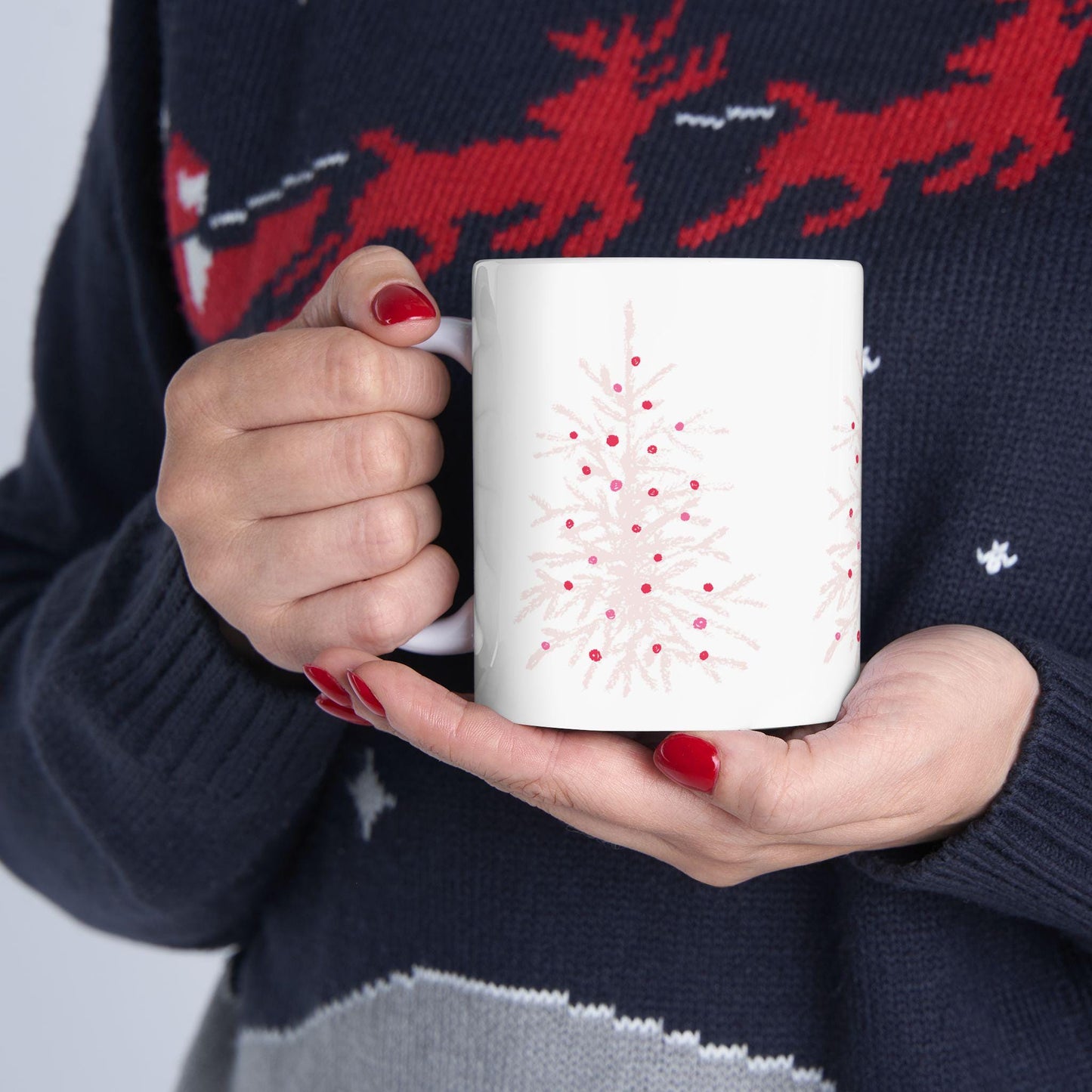 Whimsical pink Christmas Tree Mug, Merry Christmas mug, pink Christmas