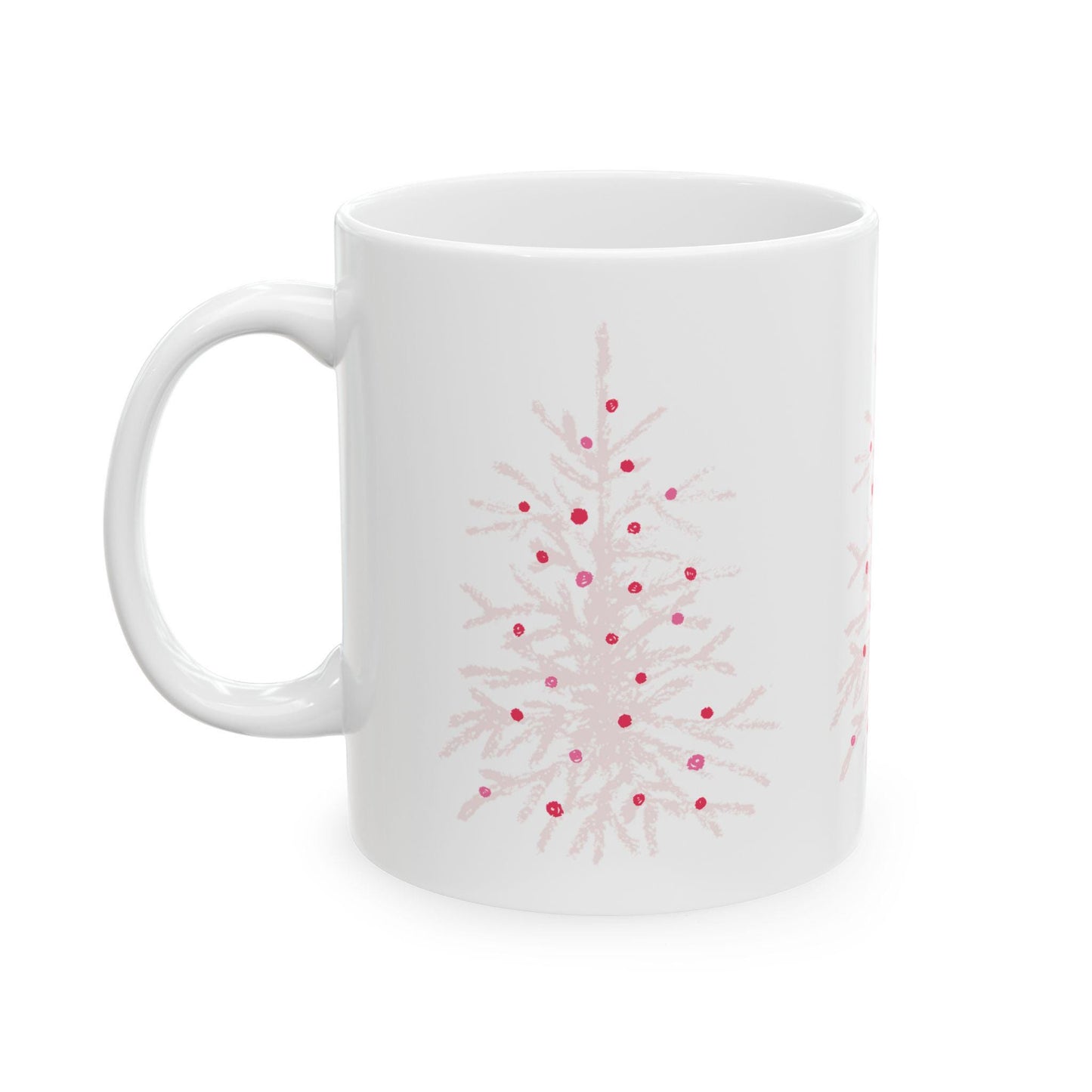 Whimsical pink Christmas Tree Mug, Merry Christmas mug, pink Christmas
