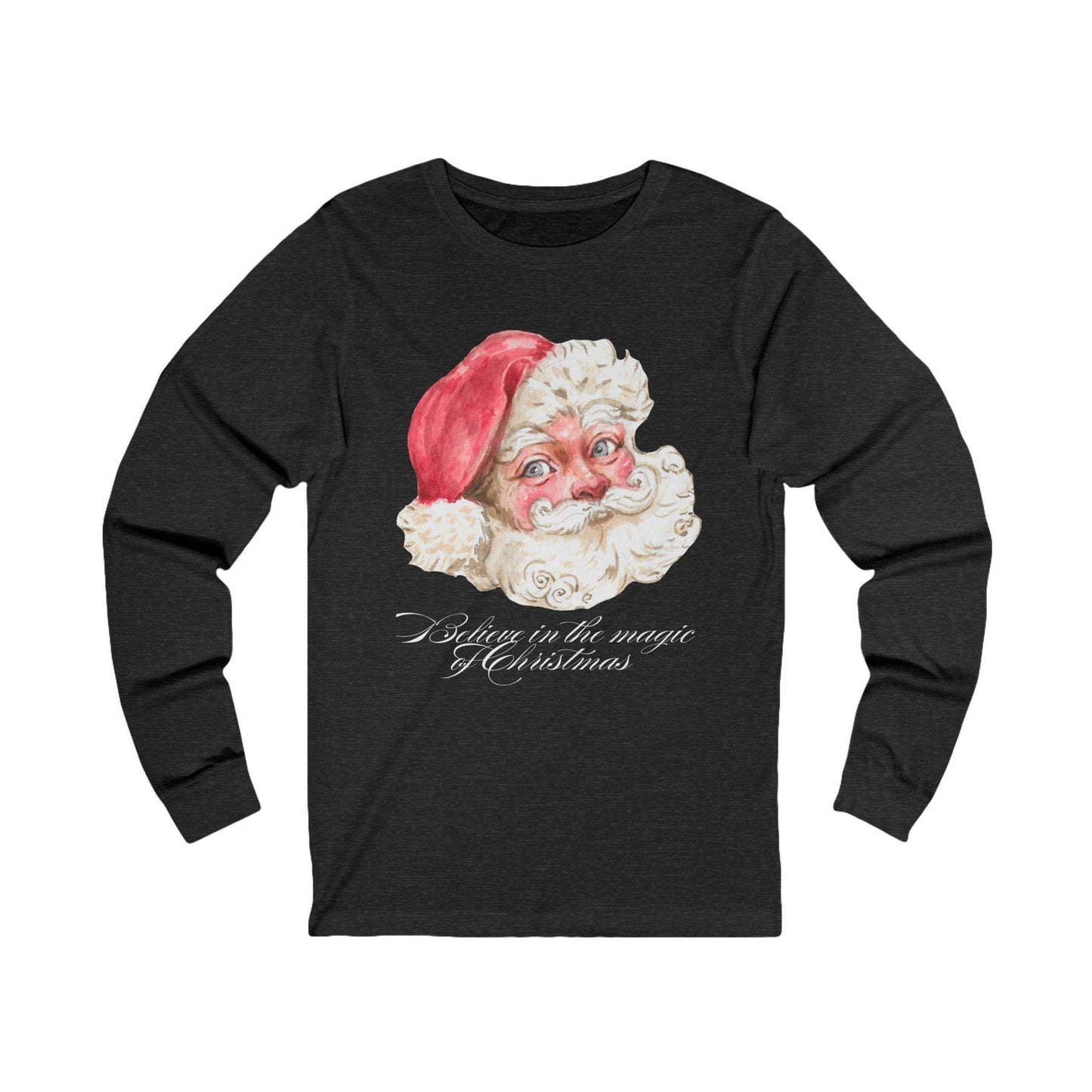 Vintage Santa Face Long Sleeve Tee, Christmas Magic Unisex Jersey, Holiday Ribbed Knit Tee, Xmas Side Seams Shirt, Festive Shoulder Tape Top