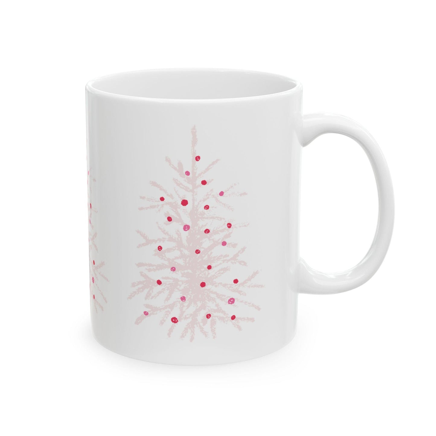 Whimsical pink Christmas Tree Mug, Merry Christmas mug, pink Christmas