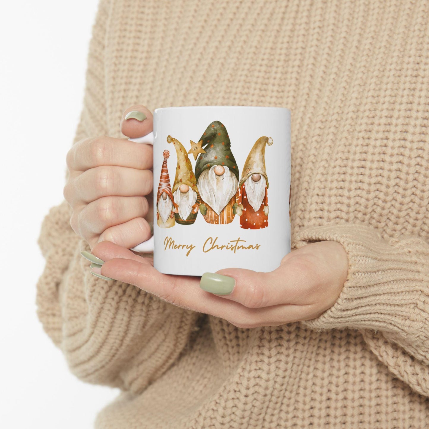 Whimsical Christmas Gnome Ceramic Mug, Cozy Coffee Cup, Gnome Decor, Holiday Gift, Merry Christmas Mug, Seasonal Beverage Drinkware
