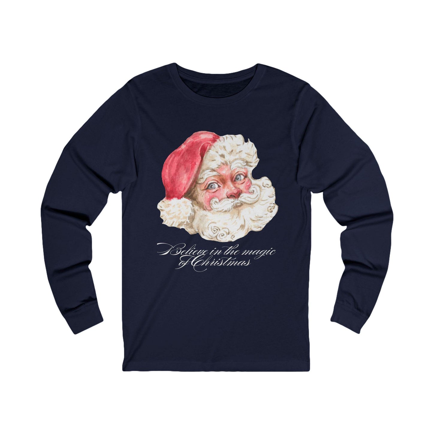 Vintage Santa Face Long Sleeve Tee, Christmas Magic Unisex Jersey, Holiday Ribbed Knit Tee, Xmas Side Seams Shirt, Festive Shoulder Tape Top