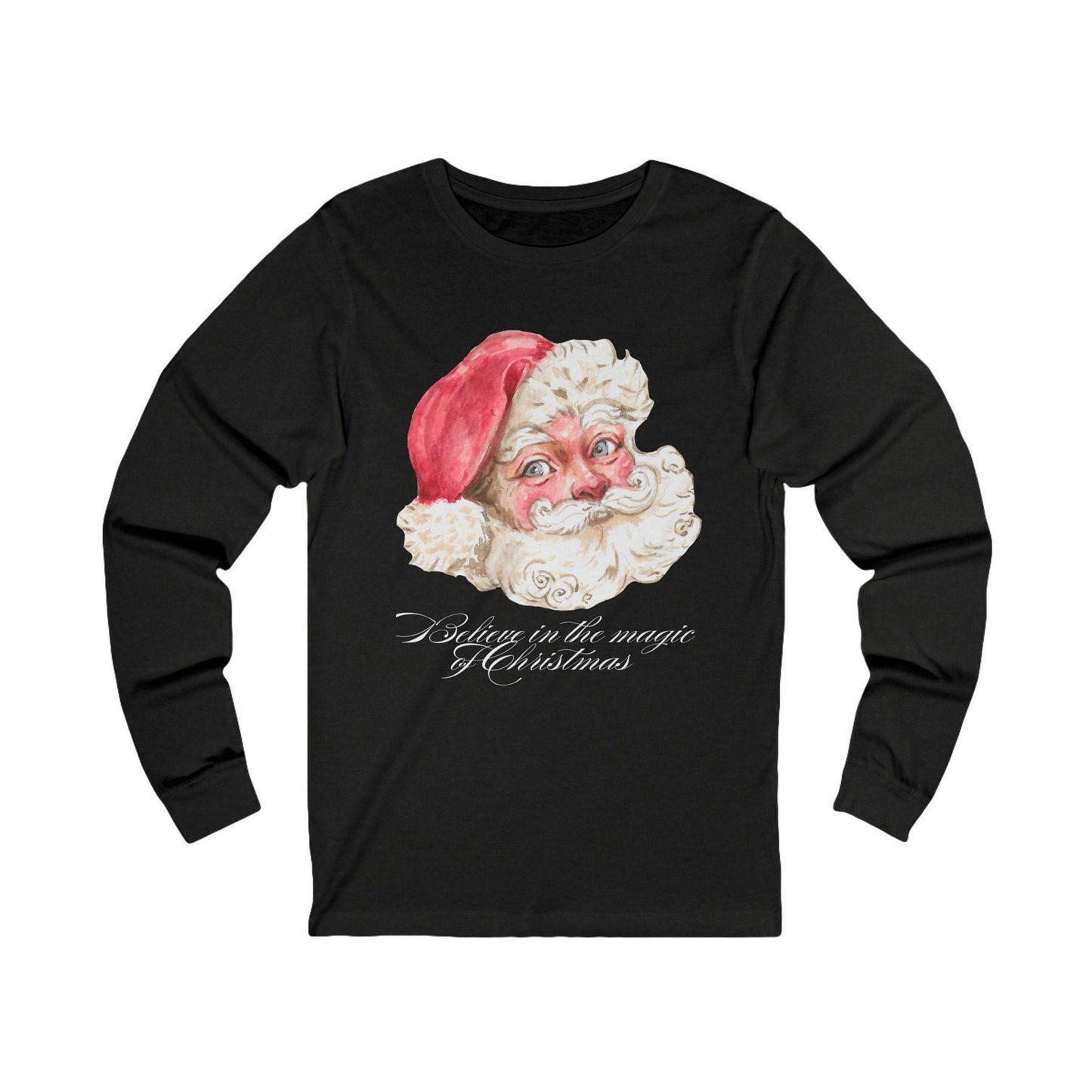 Vintage Santa Face Long Sleeve Tee, Christmas Magic Unisex Jersey, Holiday Ribbed Knit Tee, Xmas Side Seams Shirt, Festive Shoulder Tape Top