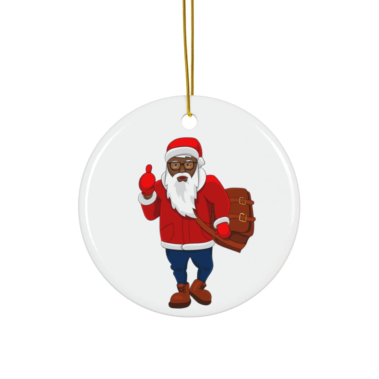 Black Santa Christmas Ornament, Santa Hitchhiking Ceramic Ornament, Christmas Decoration, Festive Holiday Gift, Vibrant