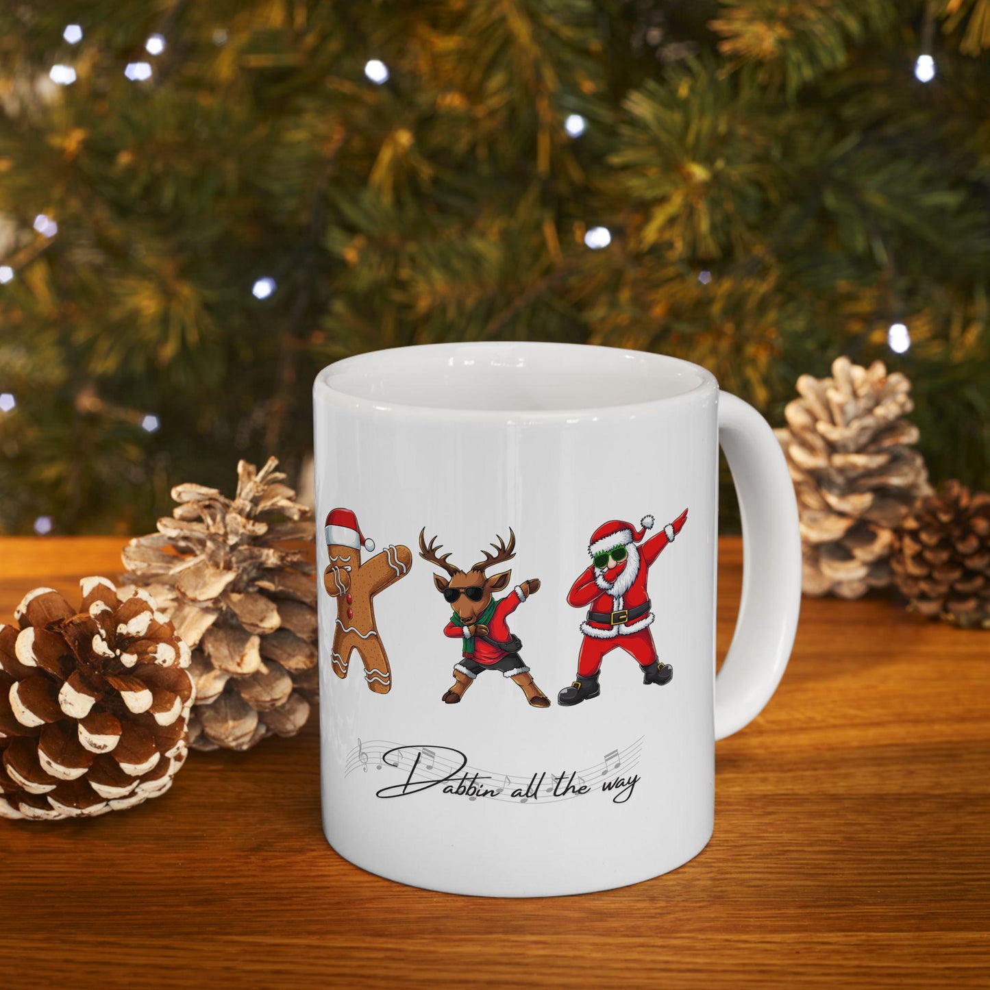 Dabbin Santa Ceramic Mug, Christmas Mug, Santa, Reindeer, and Gingerbread Design, Perfect for Gifting, Wintertime Coffee Cup, Holiday Cheers