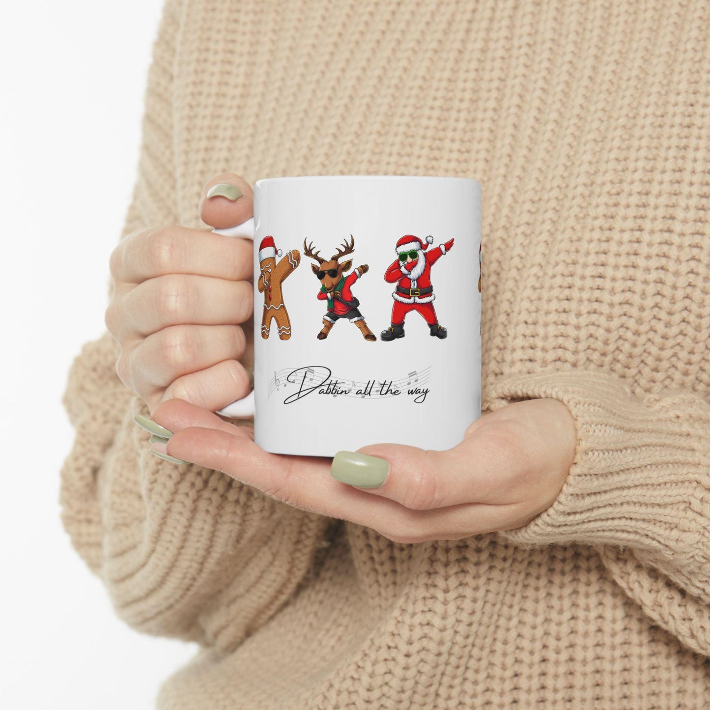 Dabbin Santa Ceramic Mug, Christmas Mug, Santa, Reindeer, and Gingerbread Design, Perfect for Gifting, Wintertime Coffee Cup, Holiday Cheers