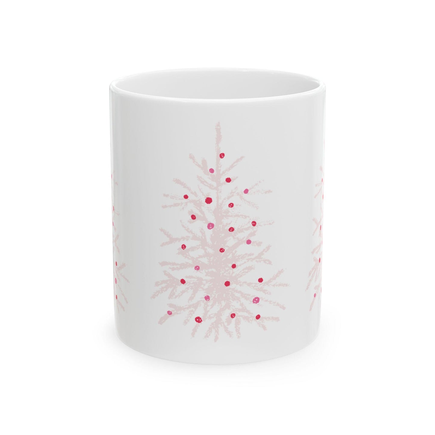 Whimsical pink Christmas Tree Mug, Merry Christmas mug, pink Christmas