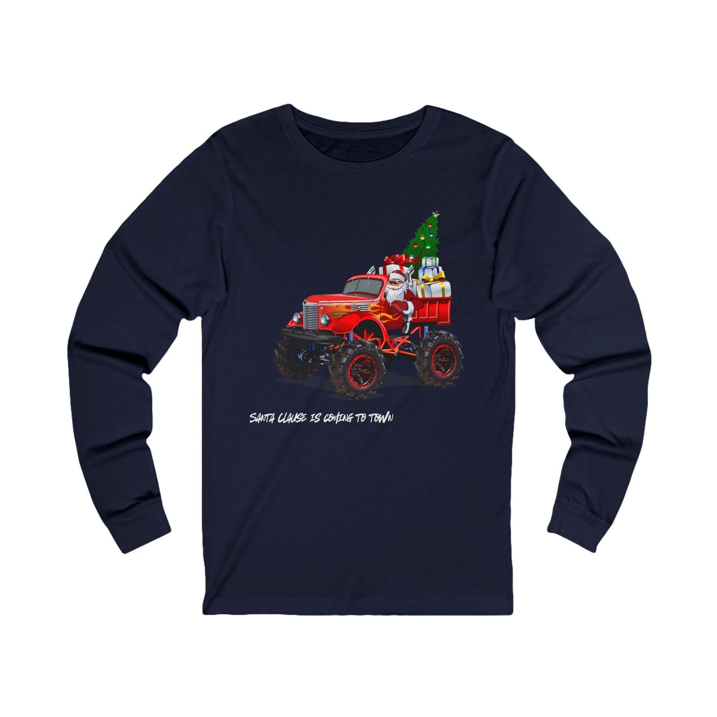 Santa's Red Truck Christmas Long Sleeve Tee, Unisex Jersey Top, Xmas Gift Shirt, Holiday Apparel, Santa Clause Tee, Christmas Tree Shirt