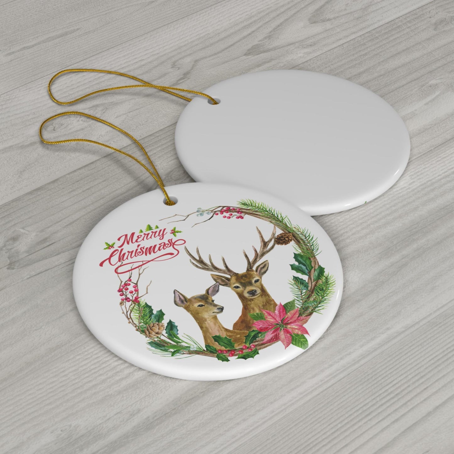 Merry Christmas Deer Christmas ornament- Merry Christmas ornament, Holiday nature them
