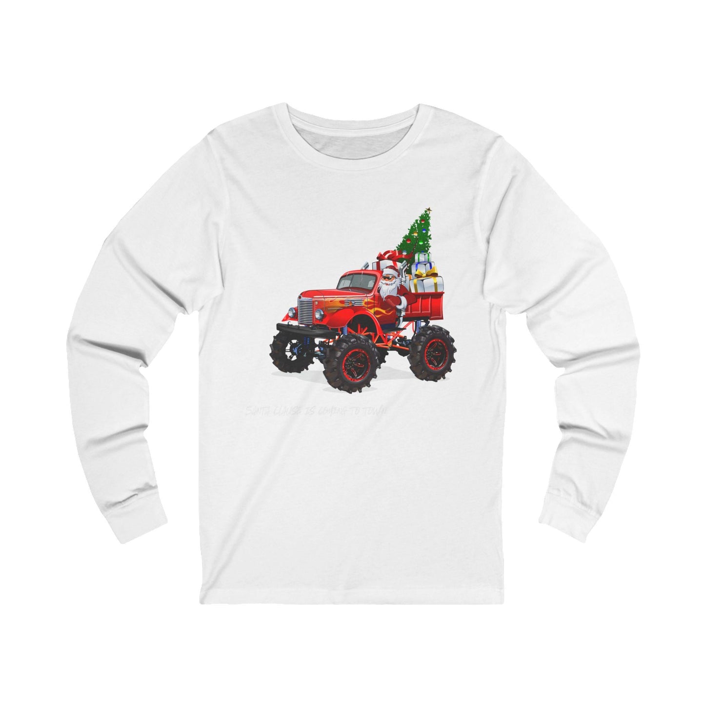 Santa's Red Truck Christmas Long Sleeve Tee, Unisex Jersey Top, Xmas Gift Shirt, Holiday Apparel, Santa Clause Tee, Christmas Tree Shirt