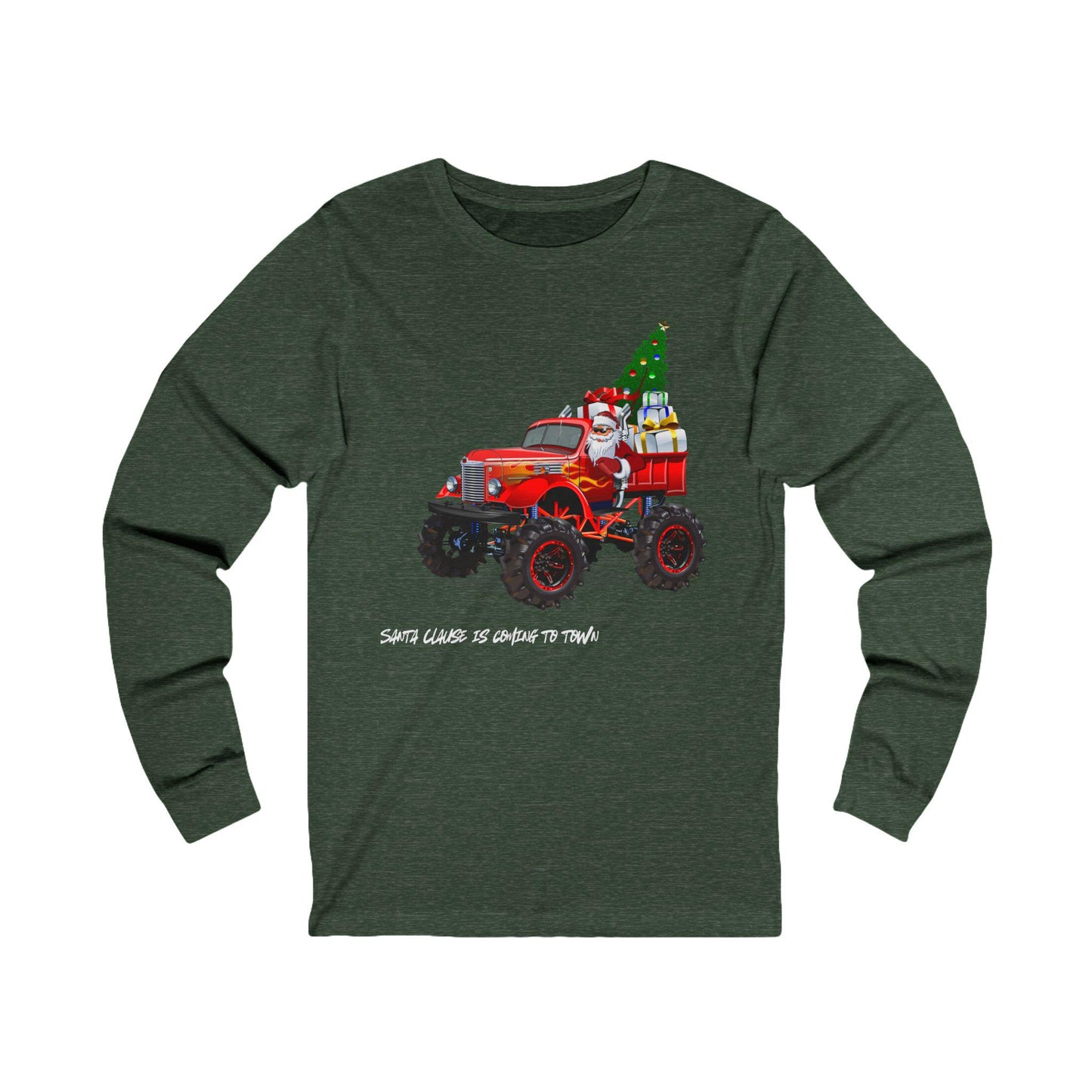 Santa's Red Truck Christmas Long Sleeve Tee, Unisex Jersey Top, Xmas Gift Shirt, Holiday Apparel, Santa Clause Tee, Christmas Tree Shirt