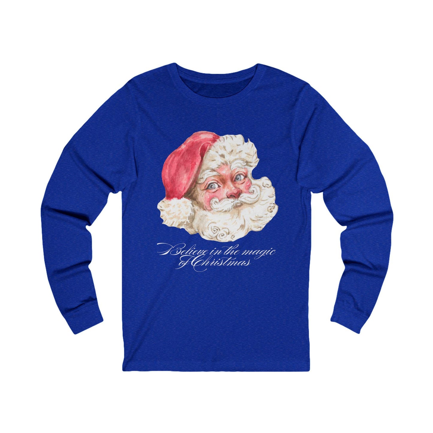 Vintage Santa Face Long Sleeve Tee, Christmas Magic Unisex Jersey, Holiday Ribbed Knit Tee, Xmas Side Seams Shirt, Festive Shoulder Tape Top