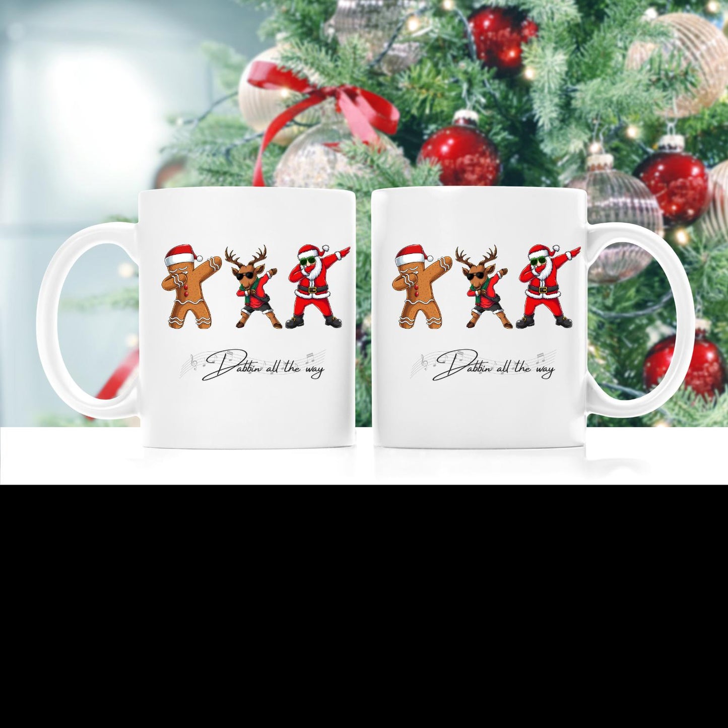 Dabbin Santa Ceramic Mug, Christmas Mug, Santa, Reindeer, and Gingerbread Design, Perfect for Gifting, Wintertime Coffee Cup, Holiday Cheers