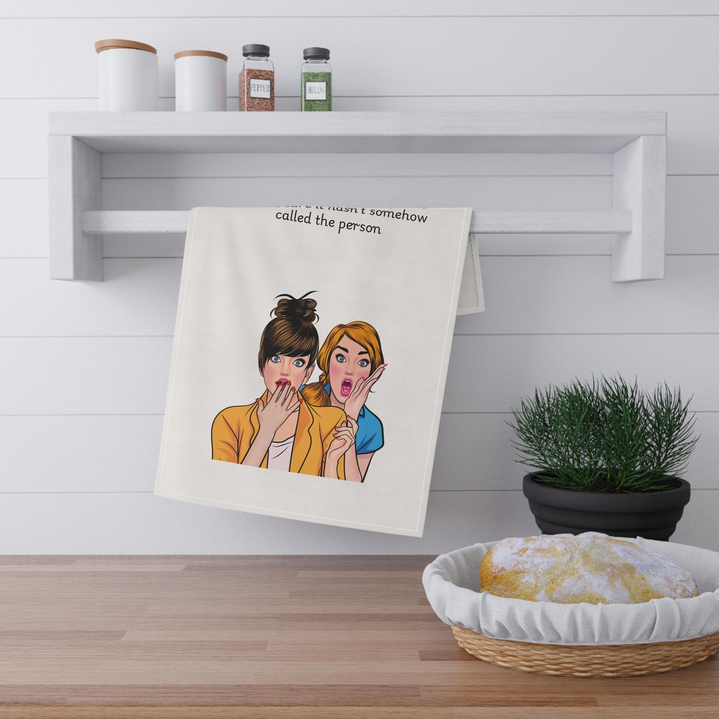 Funny gossip tea towel _ talking smack kitchen towel.