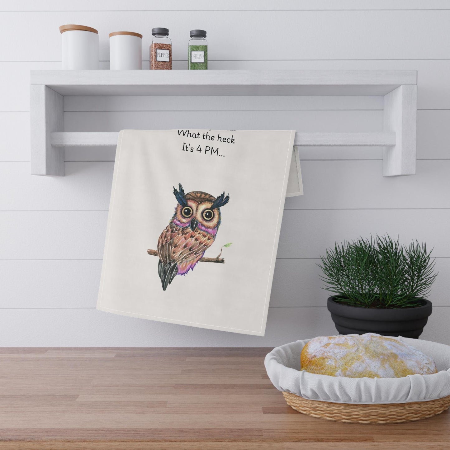 Funny Owl tea towel_Fun Humor kitchen towel