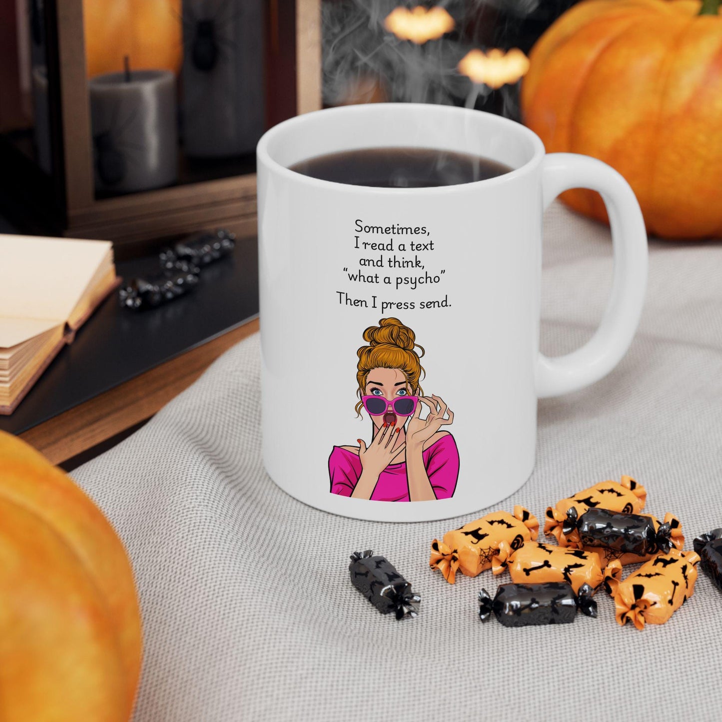 Retro Funny Ceramic Mug - Sometimes I read a text -Gift for Friends, Coffee Lovers, Birthday, Office Humor.