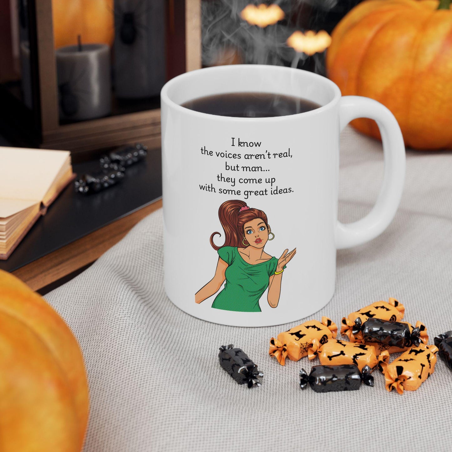 Retro Funny Ceramic Mug - I know the voices arent real Design, Gift for Friends, Coffee Lovers, Birthday, Office Humor