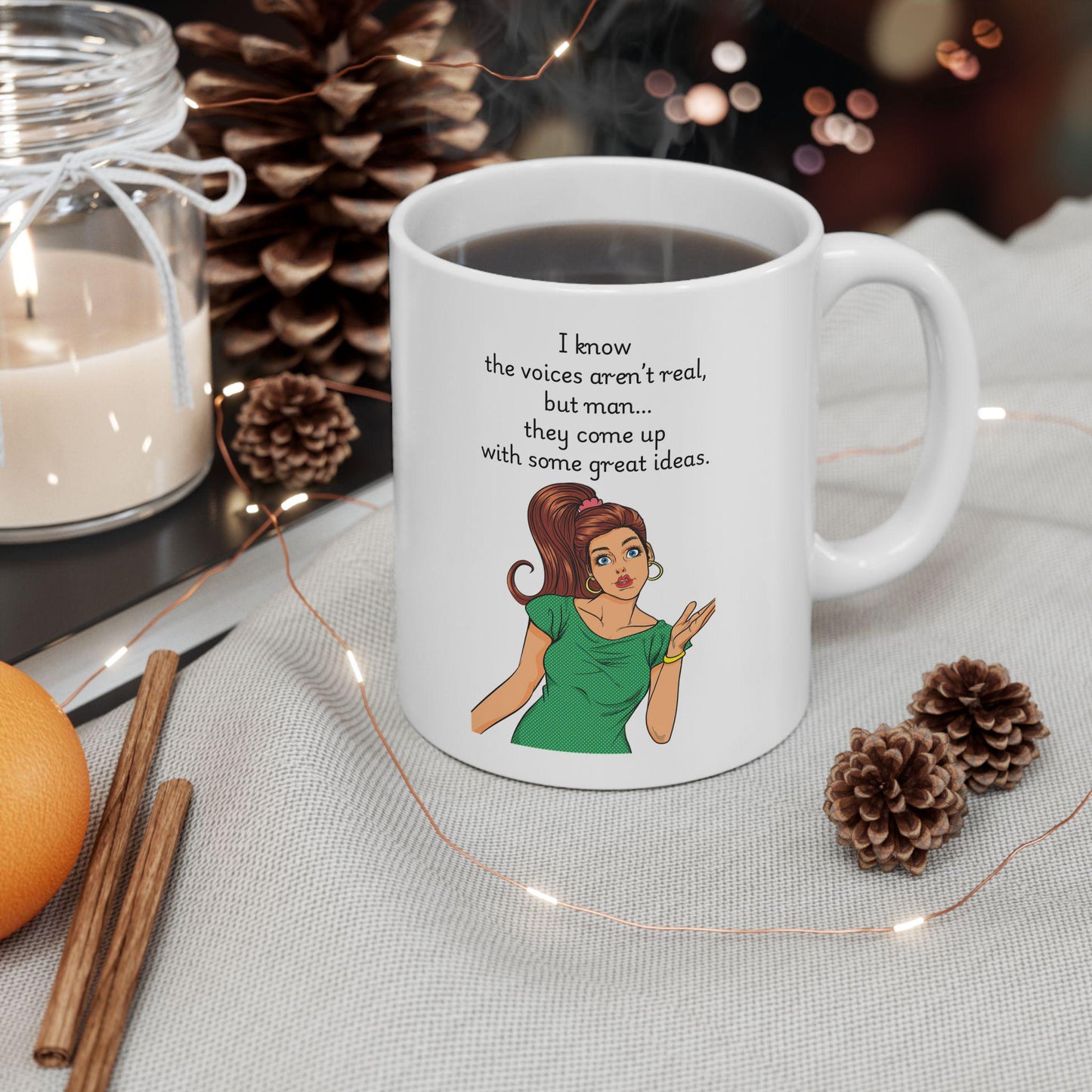 Retro Funny Ceramic Mug - I know the voices arent real Design, Gift for Friends, Coffee Lovers, Birthday, Office Humor