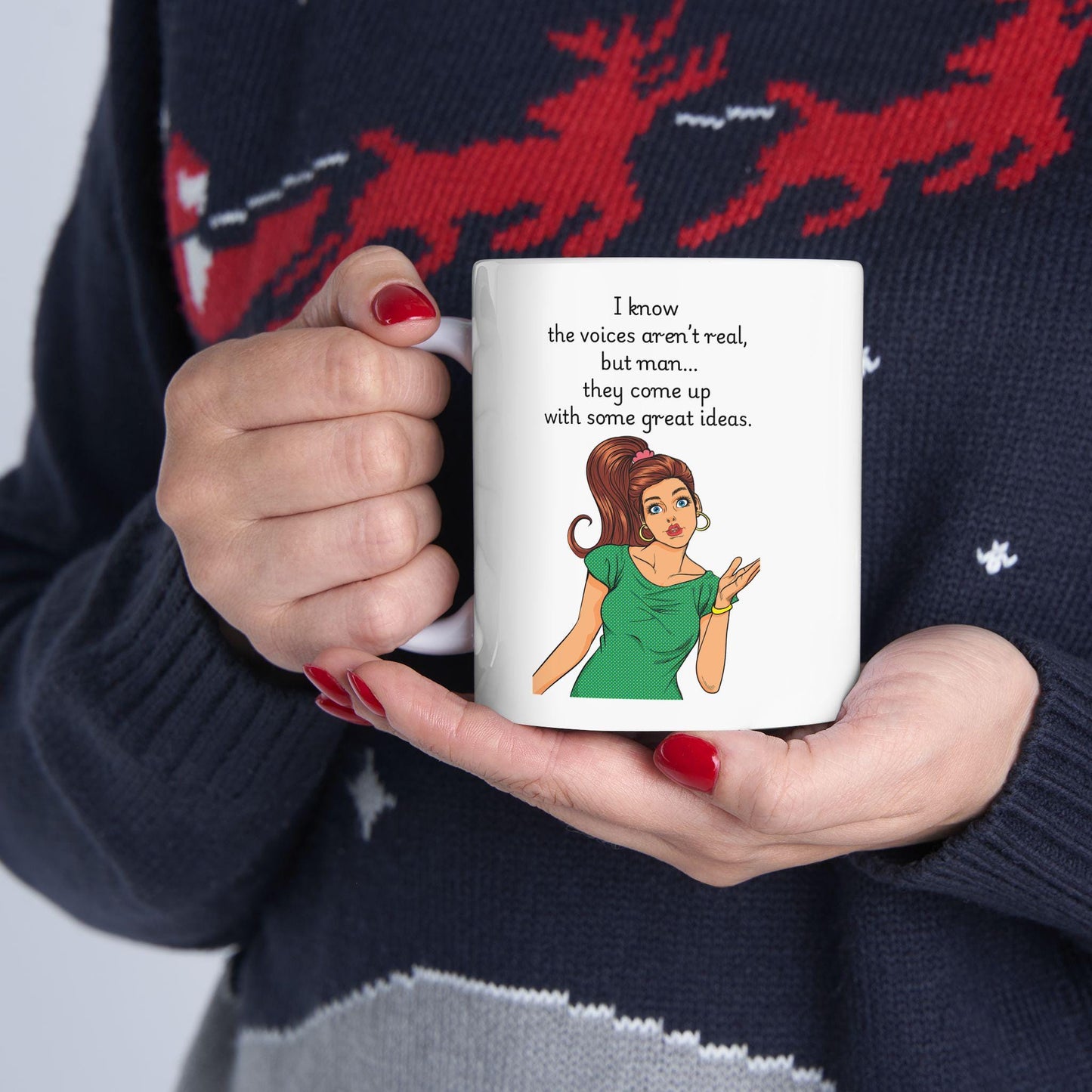 Retro Funny Ceramic Mug - I know the voices arent real Design, Gift for Friends, Coffee Lovers, Birthday, Office Humor