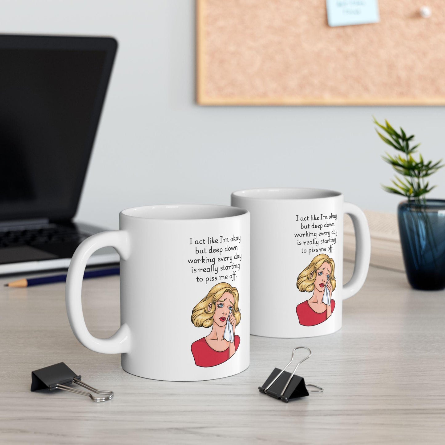 Retro Funny Ceramic Mug - I act like Im okay Design, Gift for Friends, Coffee Lovers, Birthday, Office Humor