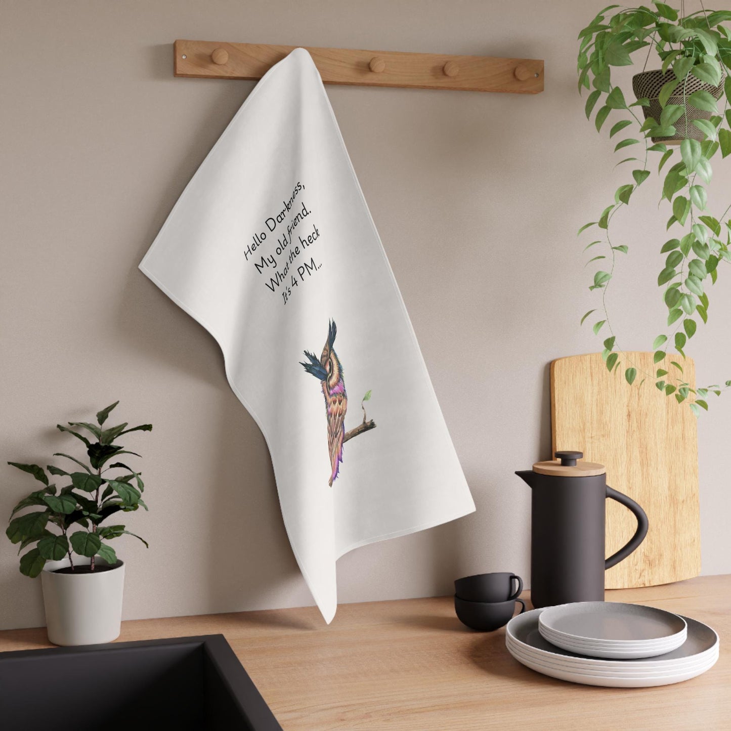 Funny Owl tea towel_Fun Humor kitchen towel