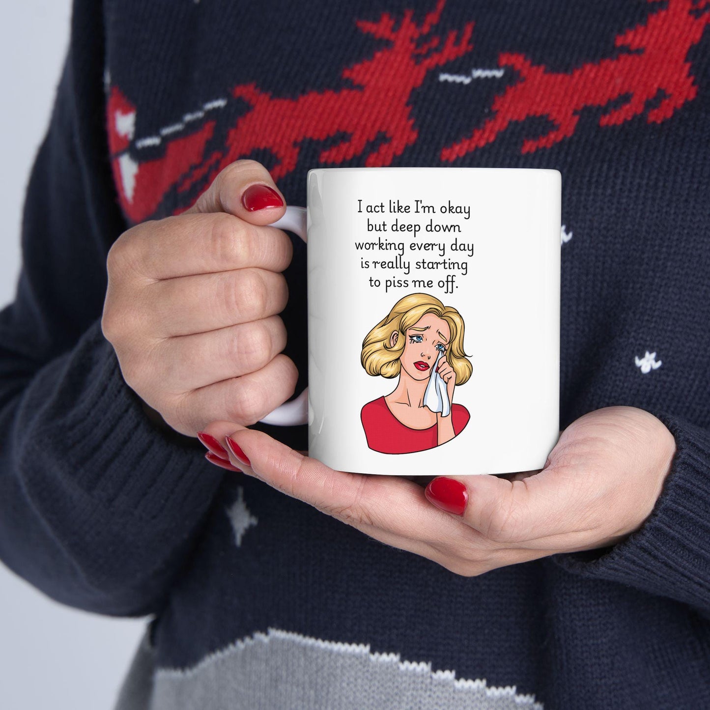 Retro Funny Ceramic Mug - I act like Im okay Design, Gift for Friends, Coffee Lovers, Birthday, Office Humor