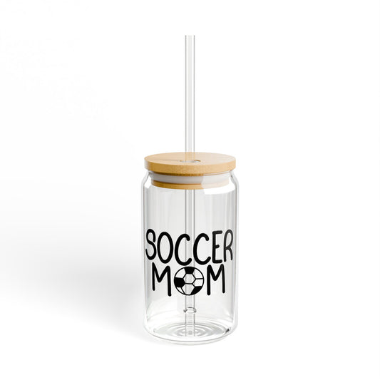 Soccer Mom Sipper Glass 16 oz with Lid & Straw, great for iced coffee