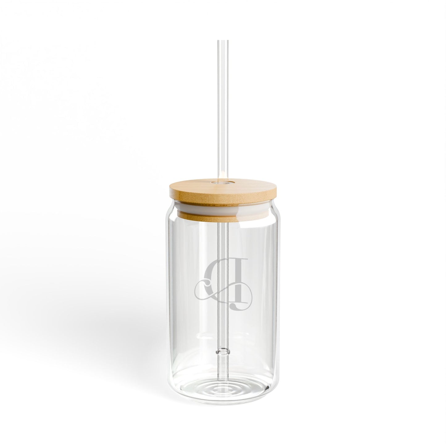 Custom Initial Sipper Glass 16 oz with Lid & Straw, great for iced coffee
