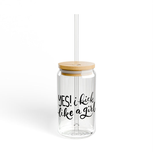 Soccer Girl, Sipper Glass 16 oz with Lid & Straw, great for iced coffee