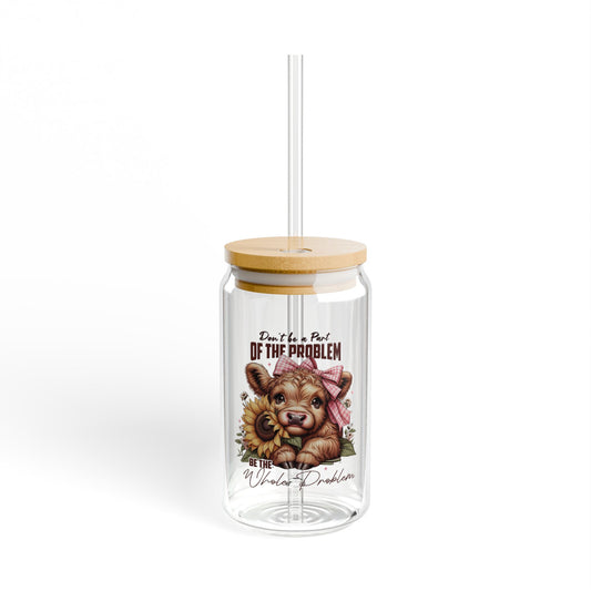 Cute Highland Cow Sipper Glass 16 oz with Lid & Straw
